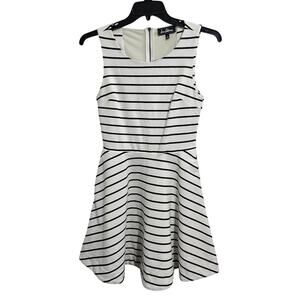 Sam Edelman Fit & Flare Striped Dress Sleeveless Lined White Black Size 8